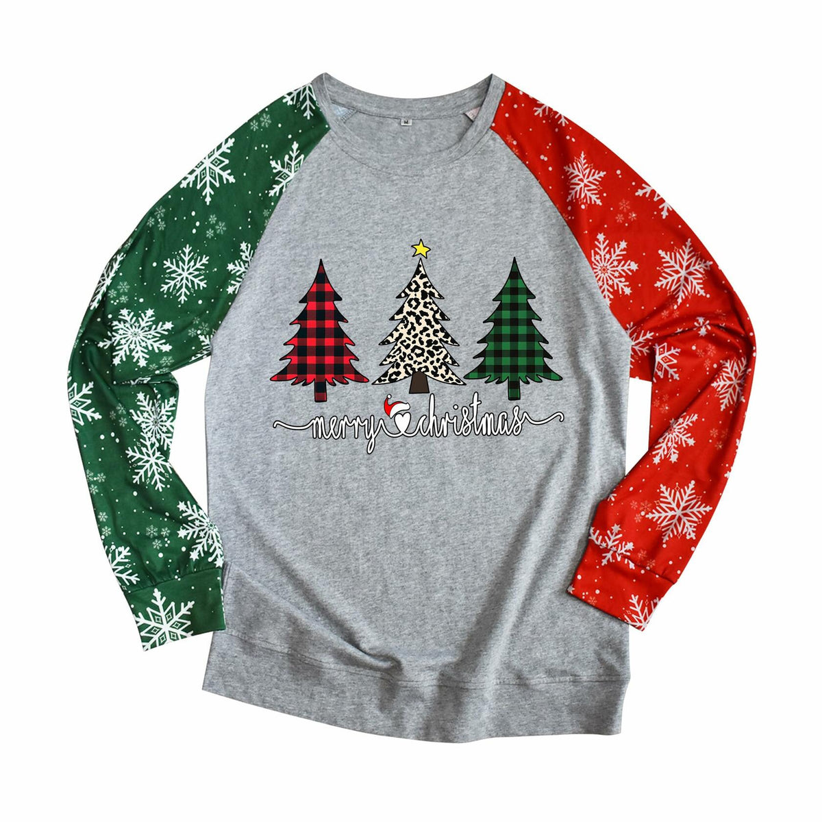 ADIAOA Women's Christmas Color-Block Botany Cartoon Shirt Greentree Size L