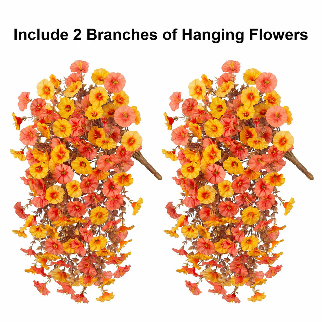HyeFlora 2 PCS Faux Fall Hanging Flowers Plants UV Resistant Orange+Yellow