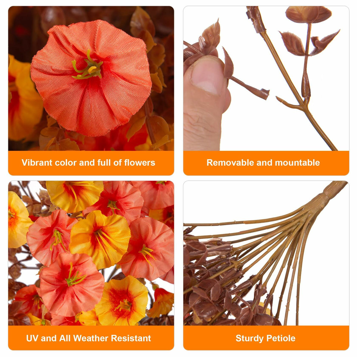 HyeFlora 2 PCS Faux Fall Hanging Flowers Plants UV Resistant Orange+Yellow