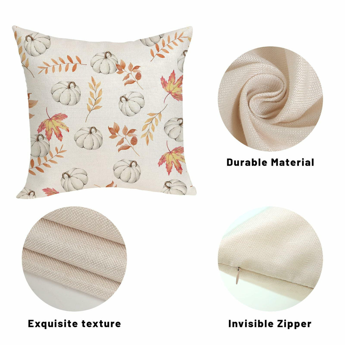 OFIRD Fall Decor Pillow Covers 20x20 White Pumpkin Maple Leaves Pack of 2