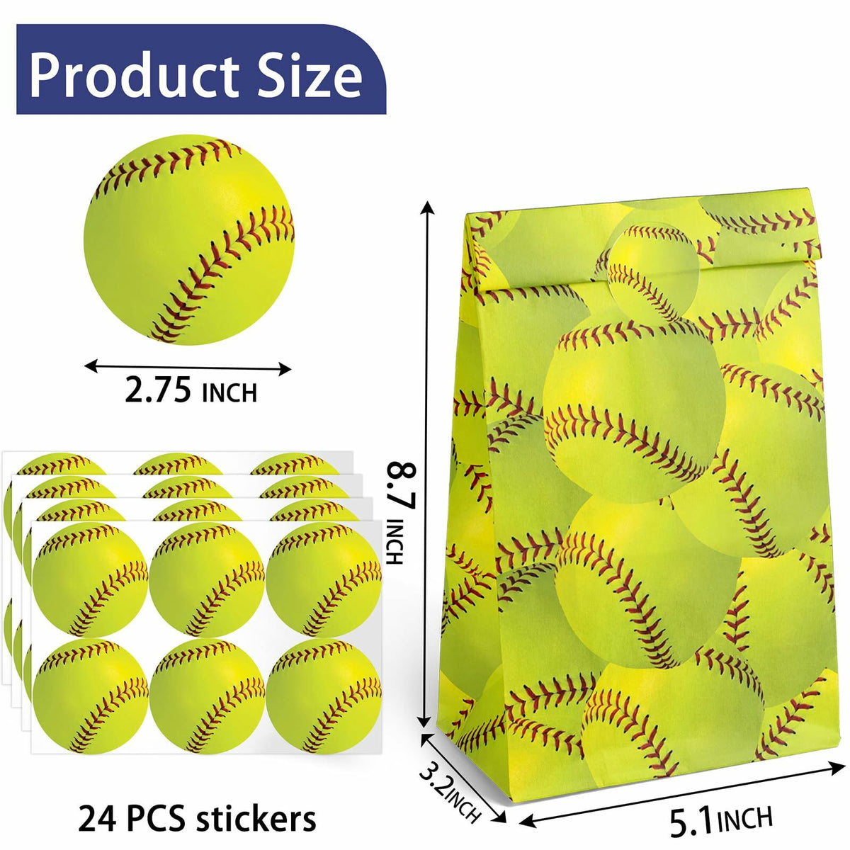 Outego 24 Softball Party Favor Bags with Stickers Kids Birthday Supplies