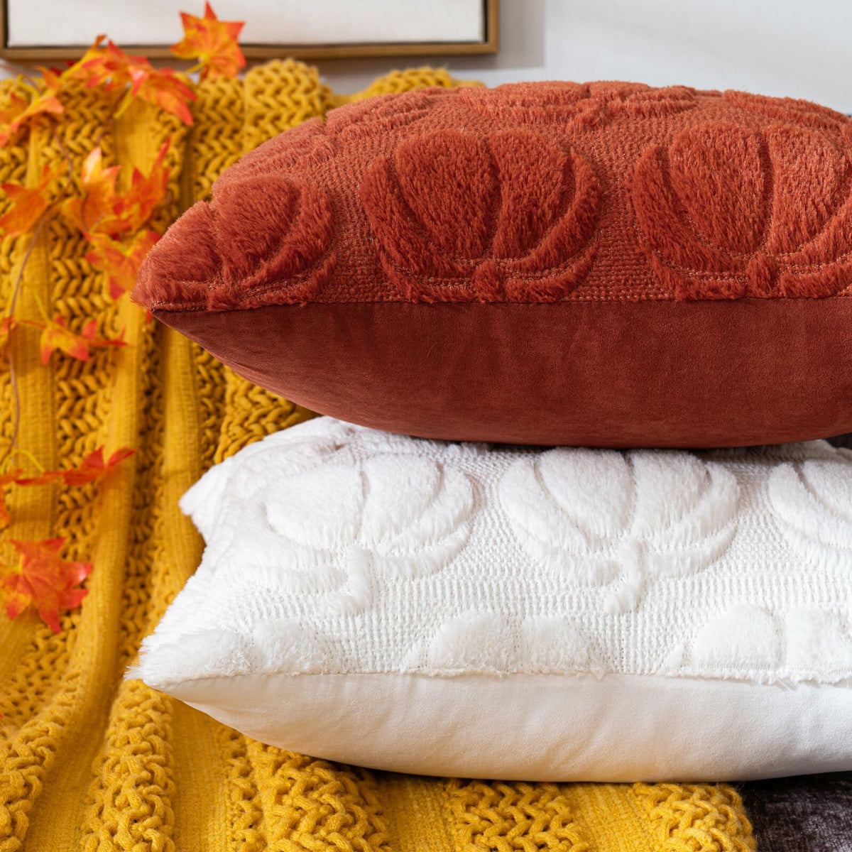 COSIBONO Pumpkin Fall Throw Pillow Covers 18x18 Set of 2 Caramel Embroidery