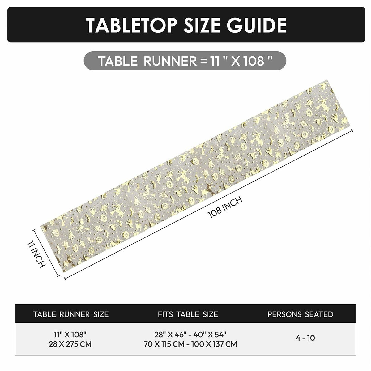 Sioloc Halloween Table Runner Gold Foil Witch Bat Pumpkin Sheer Polyester