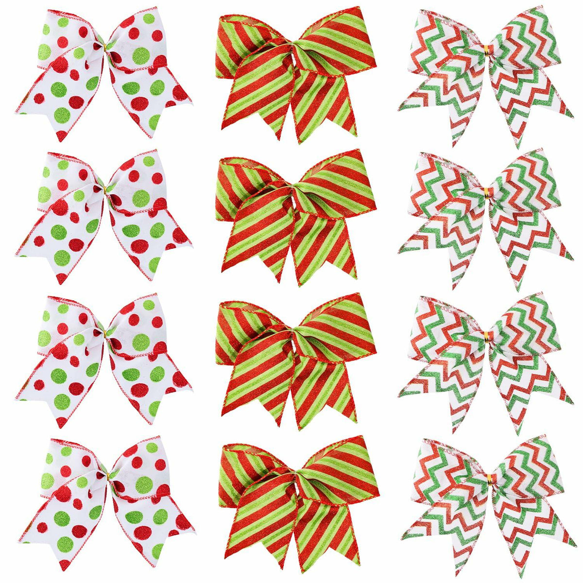 PEMIDA 12 Pcs Wave Stripe Christmas Bows 5 Inch Red Green Dots
