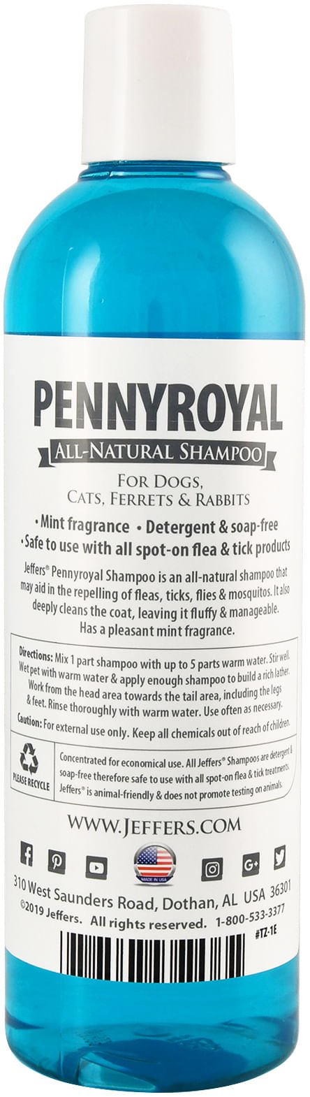 Jeffers Natural Flea & Tick Pennyroyal Dog Shampoo - Aids in Repelling Fleas, Ticks, Flies & Mosquitos