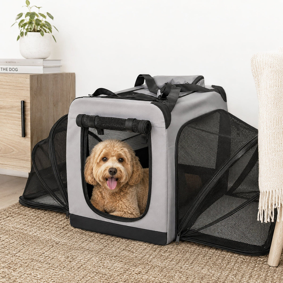 Pet Life ®  'Hounda Accordion' Metal Framed Soft-Folding Collapsible Dual-Sided Expandable Pet Dog Crate