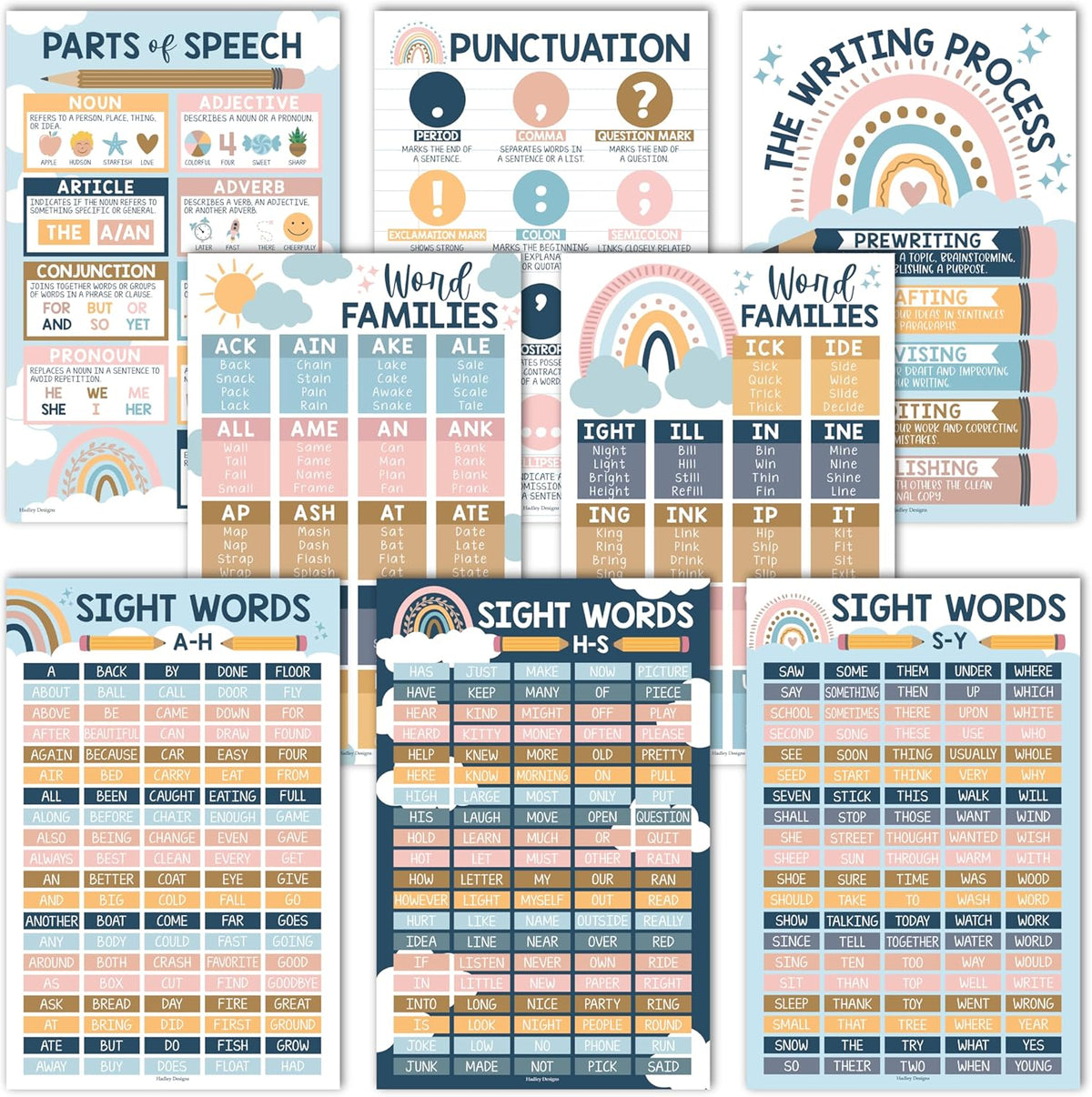 Sight Words Reading Kit: Boho 8 Poster Pack