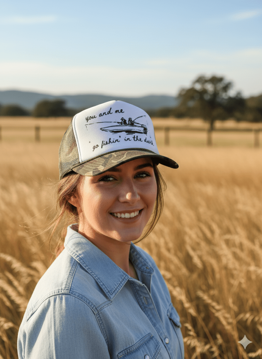 You And Me Go Fishin In The Dark Trucker Hat